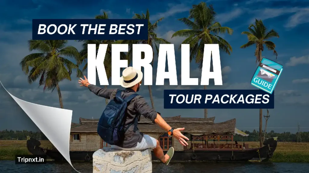 Traditional Kerala houseboat cruising through scenic backwaters in Alleppey as part of Kerala tour packages.